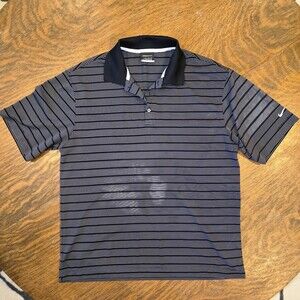 Nike Golf Dri-Fit Striped Polo Shirt Men’s M Black Gray Short Sleeve Performance